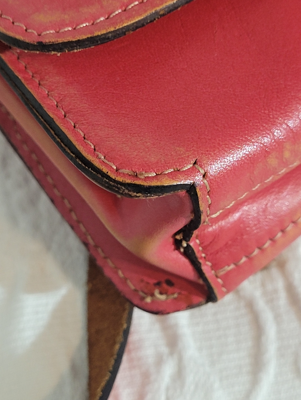 Patricia Nash Red Tan Distressed Leather Small Adjustable Crossbody Bag - Picture 8 of 15